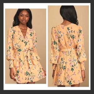 NEW Lulu's For the Perfect Day Floral Print Pleated Mini Dress Crimp tie